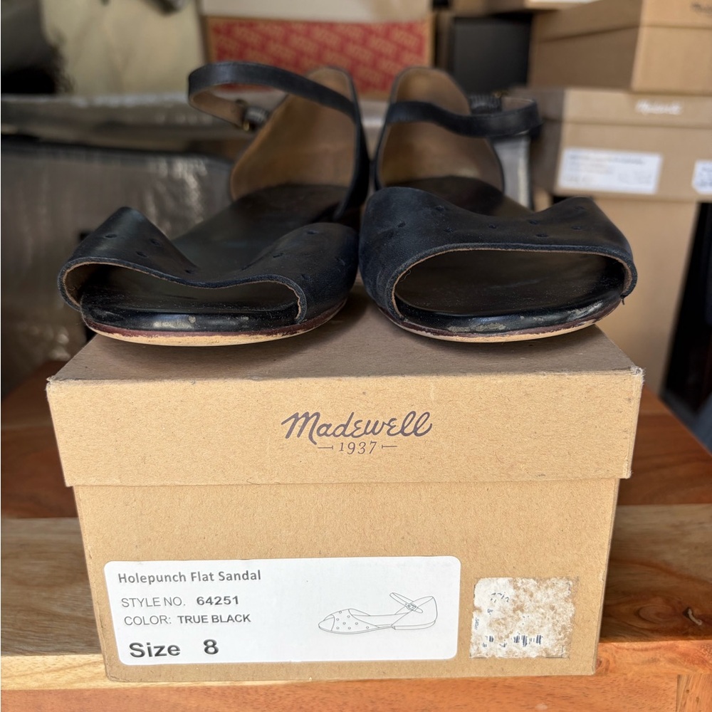 Madewell Black Open-Toe Holepunch Leather Sandal